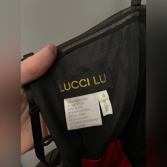 Lucci Lu Black and Red Satin Beaded Dress Womens Size 0 - Picture 5 of 5